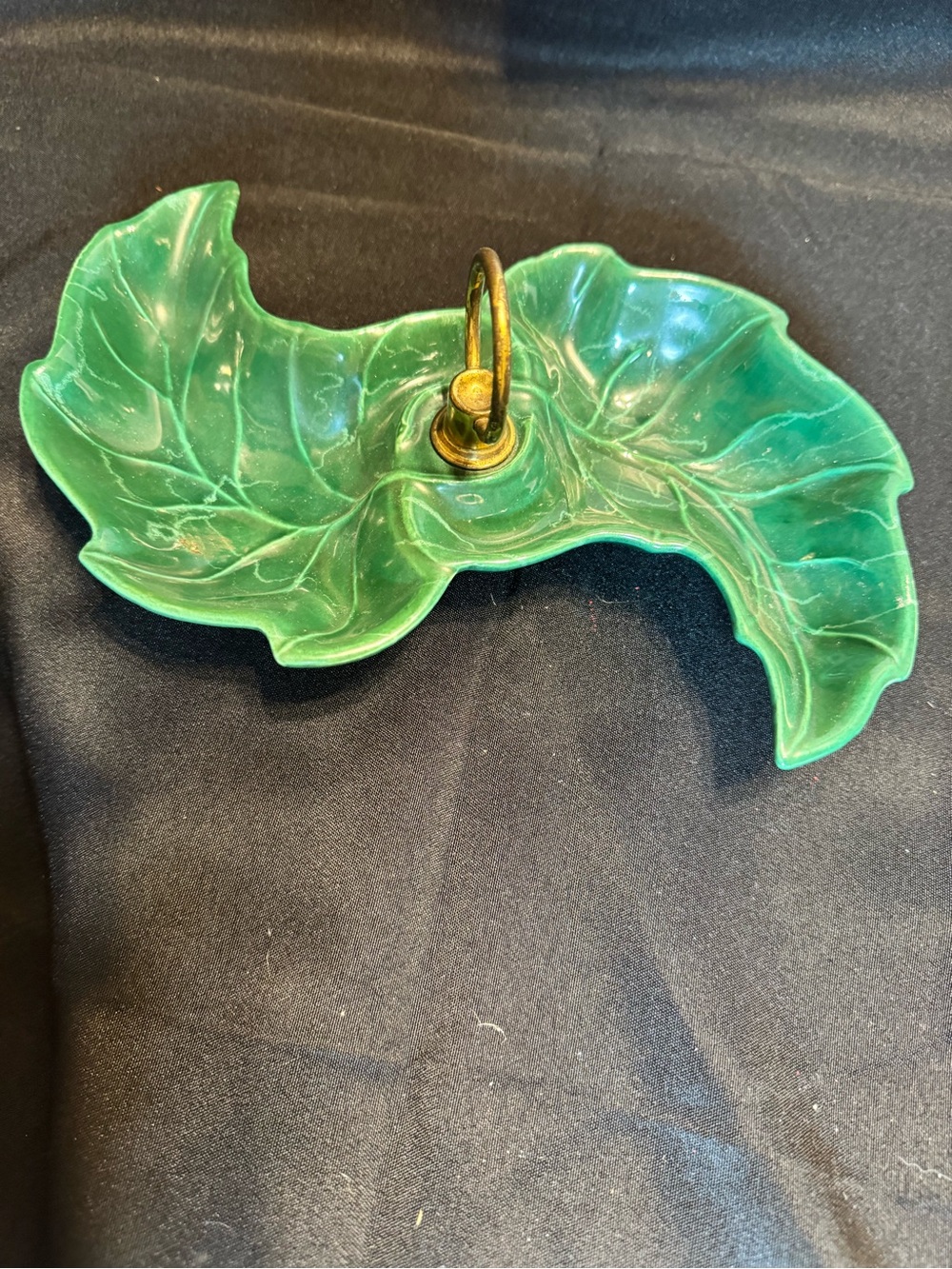 Mid Century Green Leaf Design Ceramic Decor and Serving Tray
